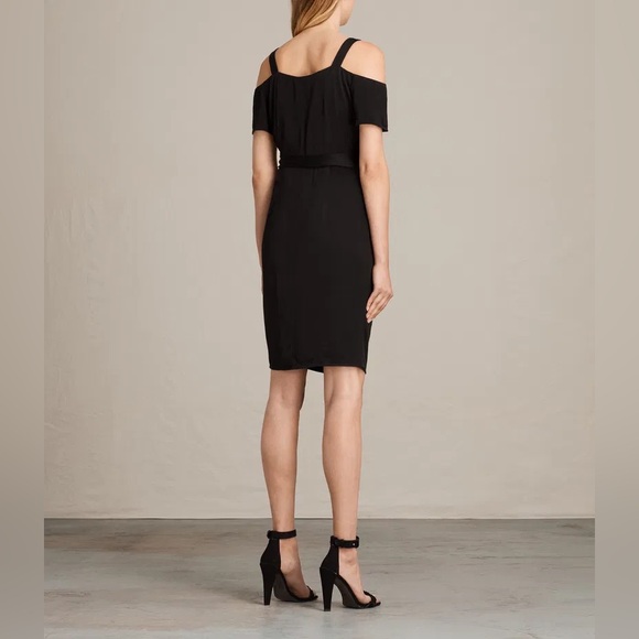 All Saints Cadia Cold Shoulder Little Black Dress, size 4 - Picture 3 of 9
